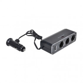 Rozgałęziacz zapalniczki 12/24V potrójny na kablu + USB