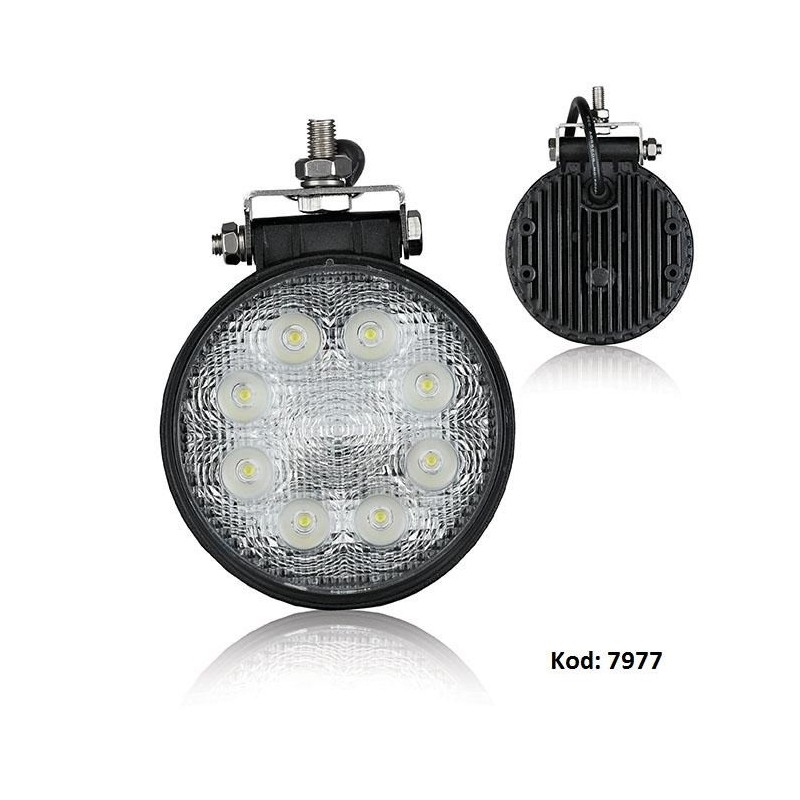 Lampa robocza LED, okrągła - 24W, 8 diodowa, certyfikat E8 WYPRZEDAŻ